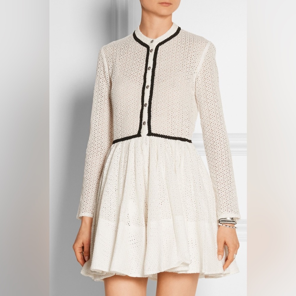 Maje White Eyelet Long sleeve dress with black trim size 2